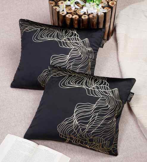 Black Velvet Abstract 16X16 Inches Cushion Covers (Pack of 2)