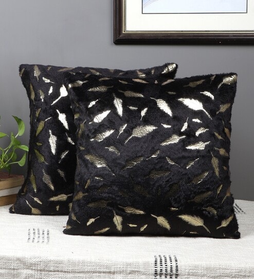 Black Velvet Abstract 16x16 inches Cushion Covers (Pack of 2)