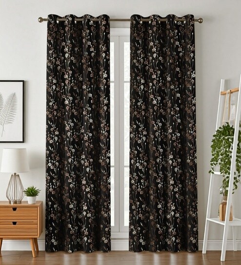 Black Velvet Feather 5Ft Ring Top Window Curtain Pack of 1