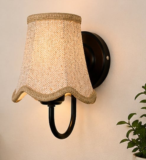 Black Wall Light   Beige Jute Shade | Contemporary Home Decor