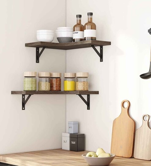 Black Wood & Metal Wall Shelf (Set of 2) By Craft Center