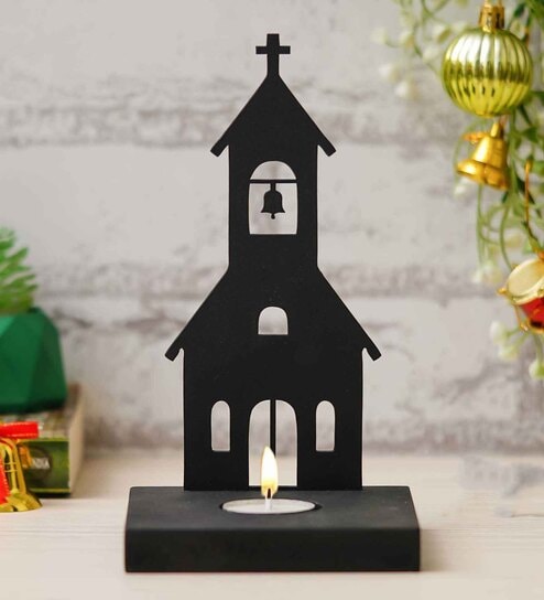 Black Wood Tea Light Candle Holder