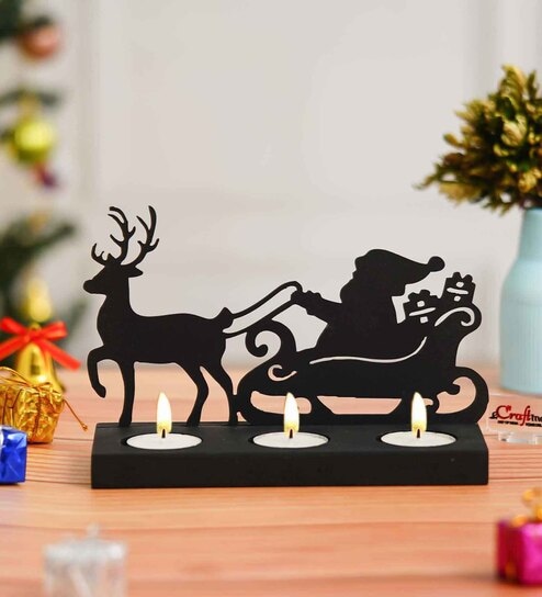 Black Wood Tea Light Candle Holder