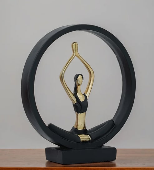 Black Yoga Figurine Meditation | Resin Material | On Base used Felt for Grip and Table Protect | Ideal for Table Decor and Shelves Showpiece