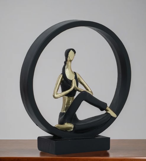 Black Yoga Figurine Meditation | Resin Material | On Base used Felt for Grip and Table Protect | Ideal for Table Decor and Shelves Showpiece