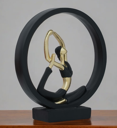 Black Yoga Figurine Naukasana | Resin Material | On Base used Felt for Grip and Table Protect | Ideal for Table Decor and Shelves Showpiece