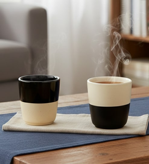 Black & White Stoneware Kulhad Set of 2