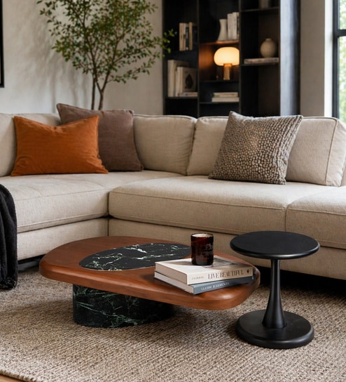 Blake Metal Nesting Coffee Table Set in Brown Finish with Black Marble Top