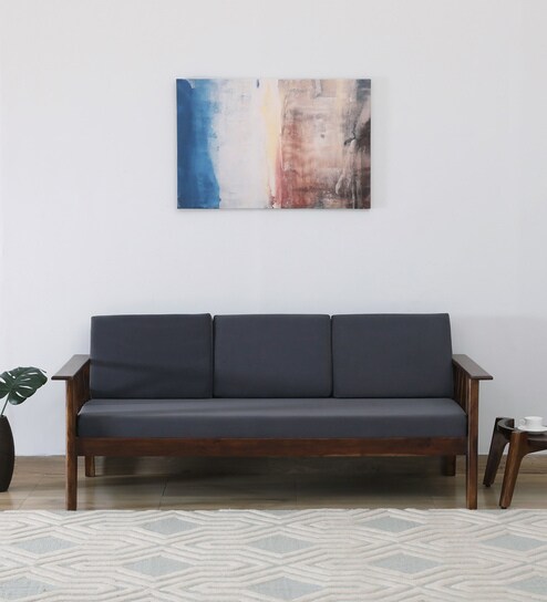 Blansko Sheesham Wood 3 Seater Sofa In Grey Colour