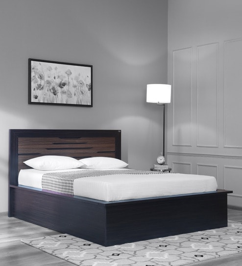 Blazing Queen SizeBed with Storage in Cairo Walnut & Dark Ebony Finish