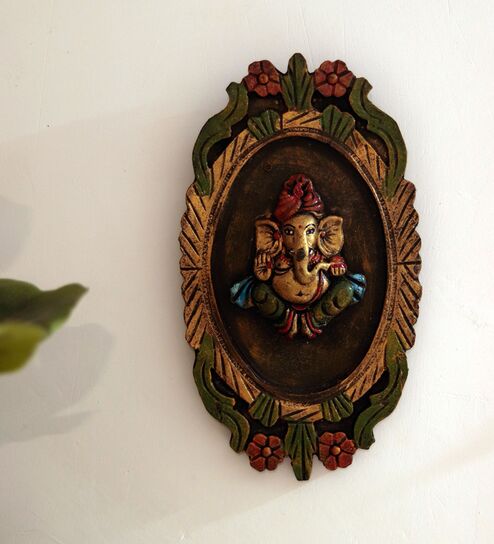 Blessing Ganesha Fiber Wooden Wall Art
