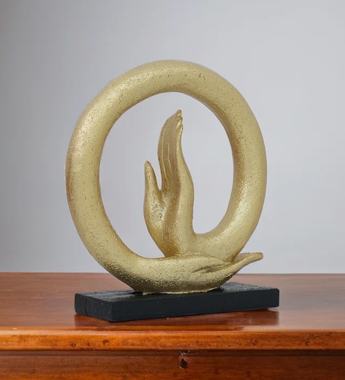 Blessing Mudra Sculpture with Golden Finish & Resin Material Table D cor