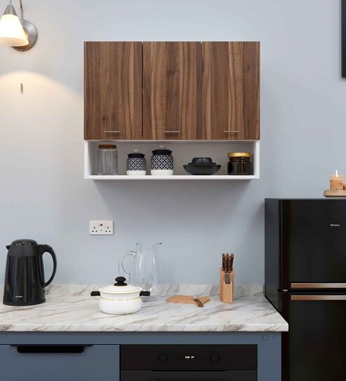 Blitz Engineered wood Wall Mounted Kitchen Cabinet (Brown & White)