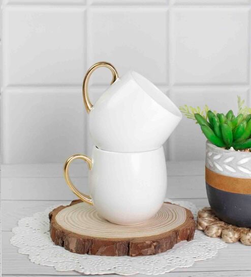 Bloom 180 ml White Porcelain Tea Cup (Set of 2) by Vola