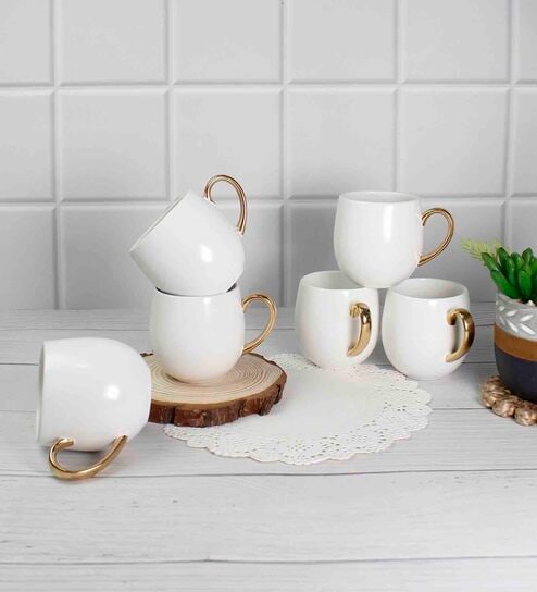 Bloom 180 ml White Porcelain Tea Cup (Set of 6) by Vola