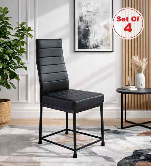 Bloom Leatherette Dining Chair In Black Colour Set Of 4