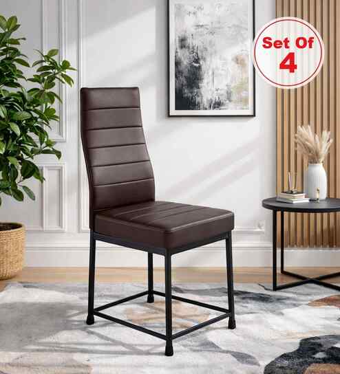 Bloom Leatherette Dining Chair In Brown Colour Set Of 4