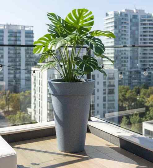 Grey Bloom Mosaic Ribbed Planter