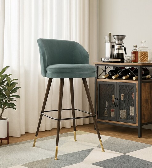 Bloom Suede Bar Chair in Blue Colour