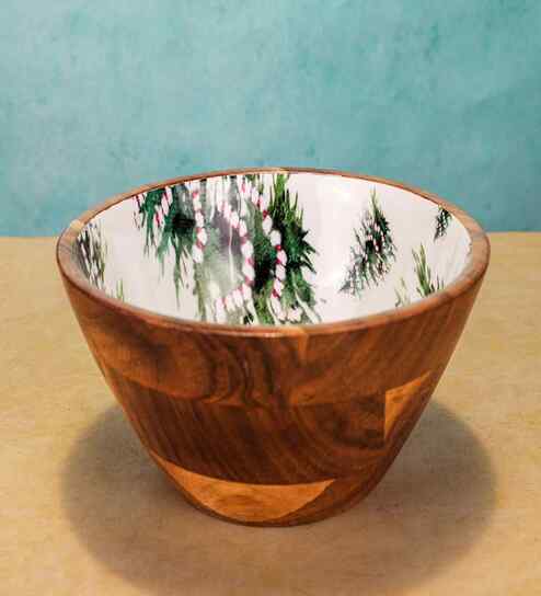 Blue & Brown Acacia Wood  Serving Bowls