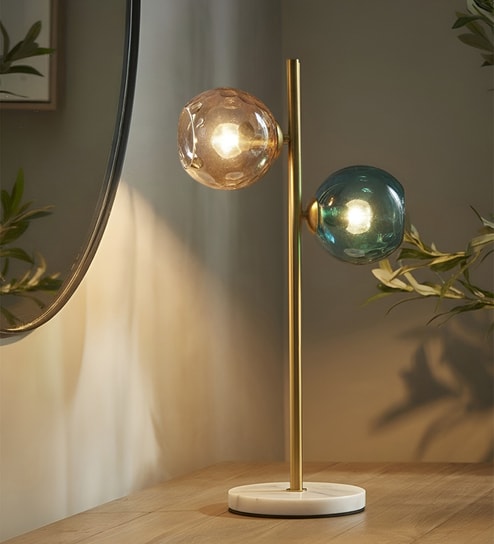 Blue & gold Glass Aurora Duo Globe Lamp