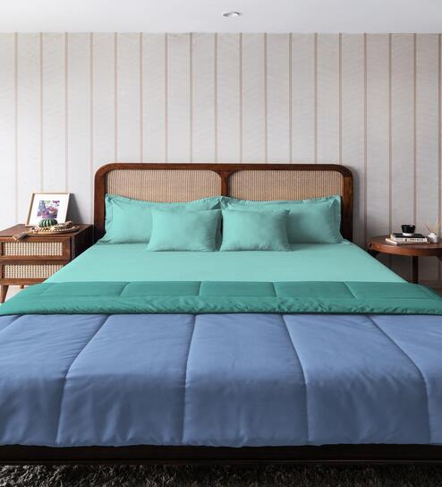 Blue And Green Microfiber Solid Reversible 150 GSM Double Bed Comforter