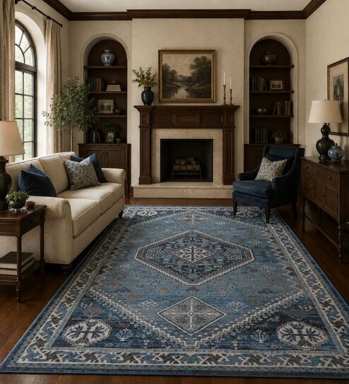 sapana carpet-mats Blue & Grey Traditional PP Heatset 3 x 5 Feet Machine -Made Carpet-picture-30