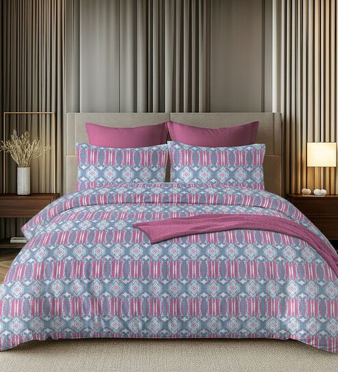 Blue & Purple 144TC Cotton Flat Super King Bedsheet with 2 Pillow Covers