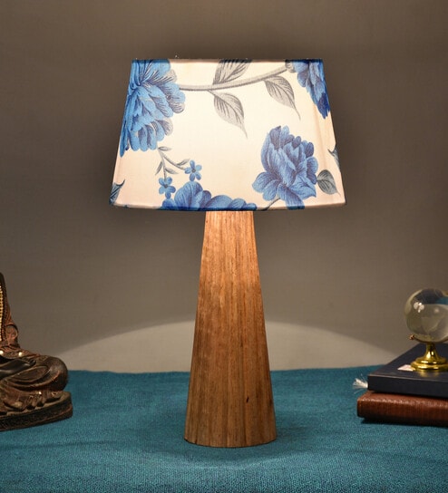 Astros Blue Fabric Shade Night Lamp With Wood Base By BrightDaisy