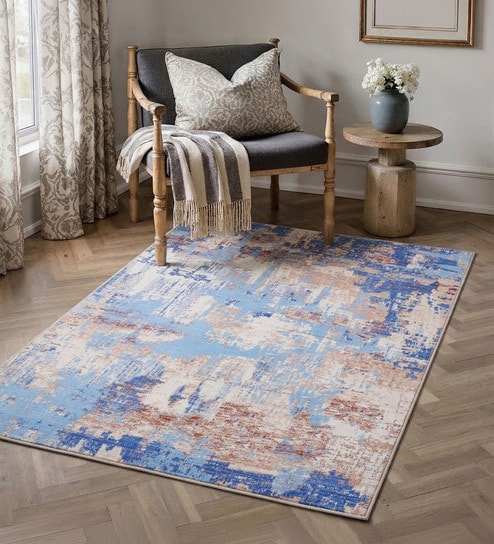 Blue Silk 5 X 3 Feet Abstract  Rectangle Carpet