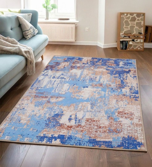 Blue Silk 6 X 4 Feet Abstract  Rectangle Carpet