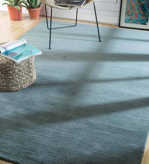 Blue Wool 6 x 4 Feet Solids Hand Tufted Carpet by Jaipur Rugs