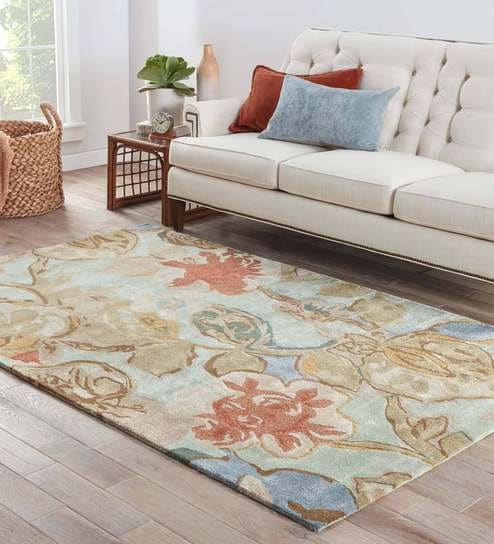 Blue Wool And Viscose Floral 5  x 8  Feet Hand Tufted Carpet by Jaipur Rugs