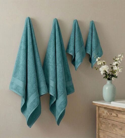 Blue 100% Cotton 380 Gsm Bath Towel 4 Pc