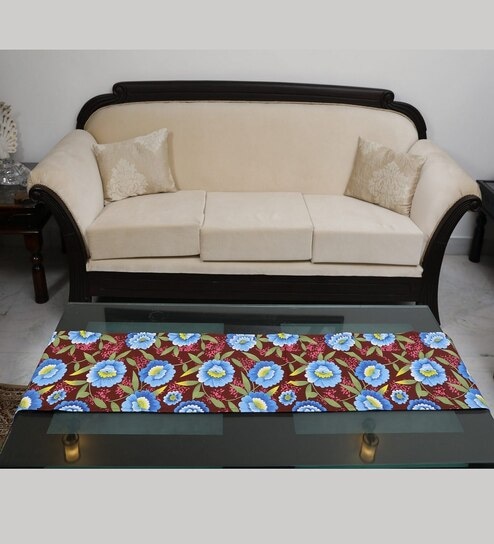 Floral Passion (72x13) Blue & Brown Cotton Table Runner