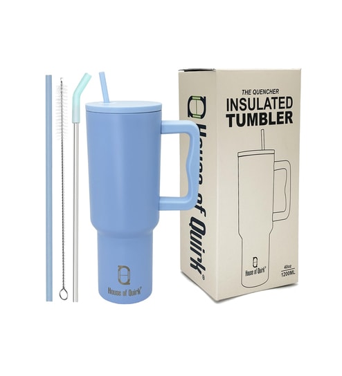 Blue 1200ml Stainless Steel Double Insulated Leak Proof Coffee Tumbler with Lid & Straw