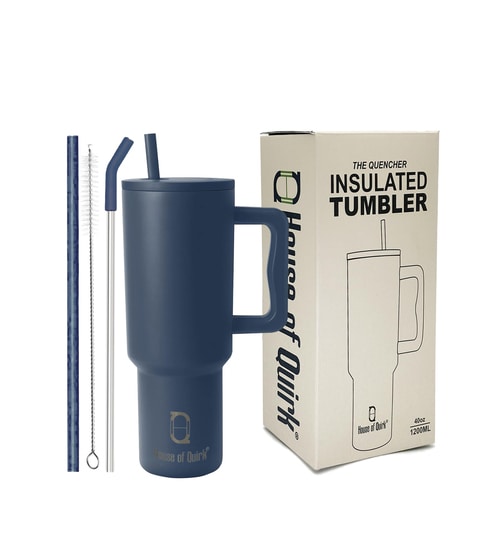 Blue 1200ml Stainless Steel Double Insulated Leak Proof Coffee Tumbler with Lid & Straw