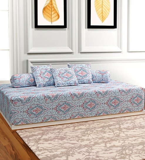 Blue 144 TC Cotton 6 Piece Diwan Set