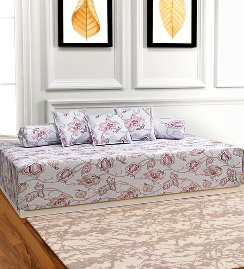 Blue 144 TC Cotton 6 Piece Diwan Set