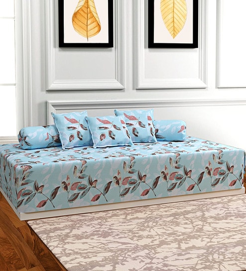 Blue 144 TC Cotton 6 Piece Diwan Set