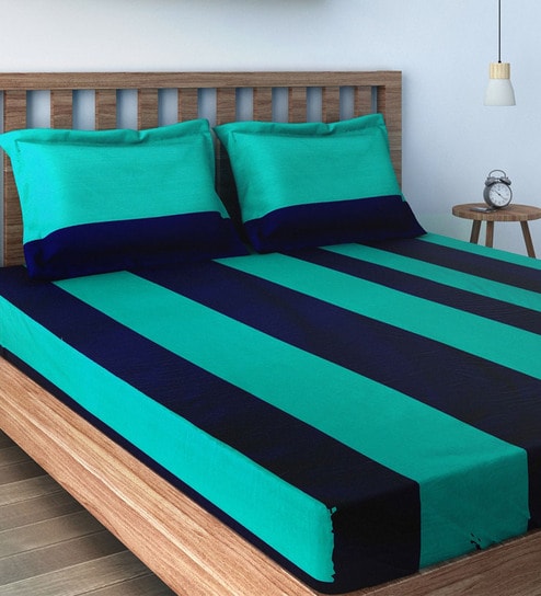 Blue Geometric 240 TC Cotton 1 Double Bedsheet with 2 Pillow Covers
