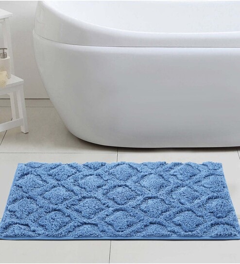 Blue Abstract 100 % Cotton 27.5x19.6 Inches AntiSkid Bath Mat by Obsessions