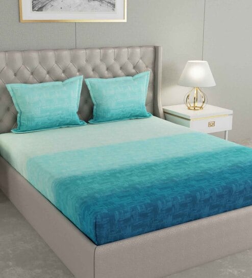 Blue Abstract 144 TC Cotton Queen Sized Bed Sheets with 2 Pillow Covers by GM Fabrics