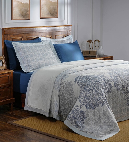 Blue Abstract 145 TC Cotton Duvet Cover With 2 Pillow Case