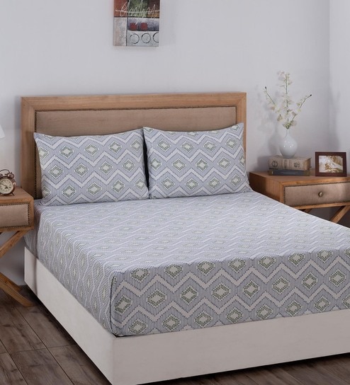 Blue Abstract 210 TC 100% Cotton Double Bed Sheet With 2 Pillow Covers Global Atelier Collection by Maspar
