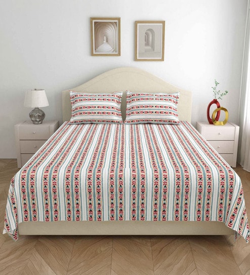 Maroon Abstract 220 Tc Cotton Super King Bedsheet With 2 Pillow Covers