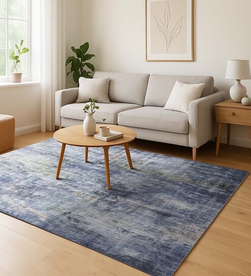 Blue Abstract 3x5 Feet Machine Made Carpet