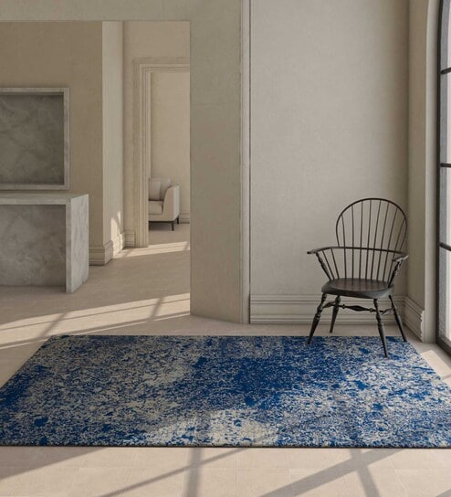 Blue Abstract Blended Wool 6 ft x 9 ft Hand Knotted Carpet