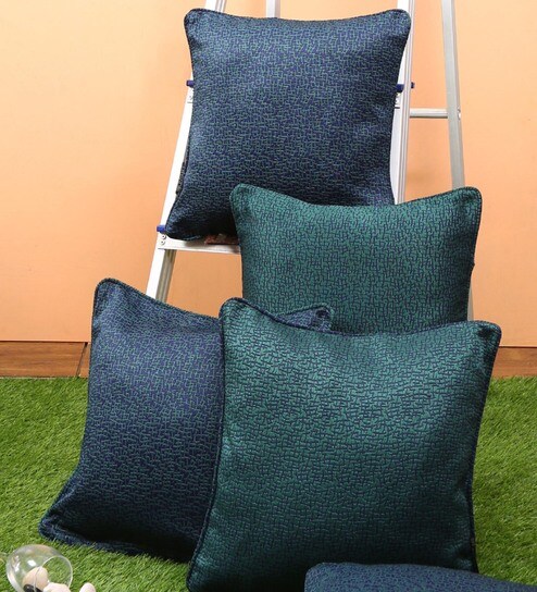 Blue Polyester Abstract 16x16 inches Cushion Cover (5Pc)