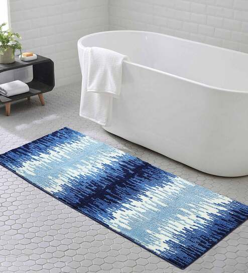 Blue Abstract Polyester AntiSkid Bathmat by Obsessions